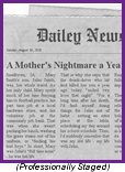 Newpaper frontpage headline declaring "A Mother's Nightmare"